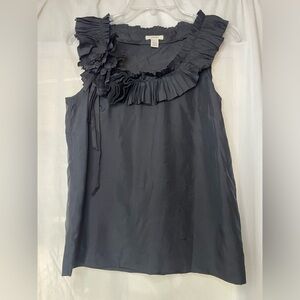 J. CREW 100% silk  Black sleeveless top--scoop neckline w/ frills.  Size 2 A029